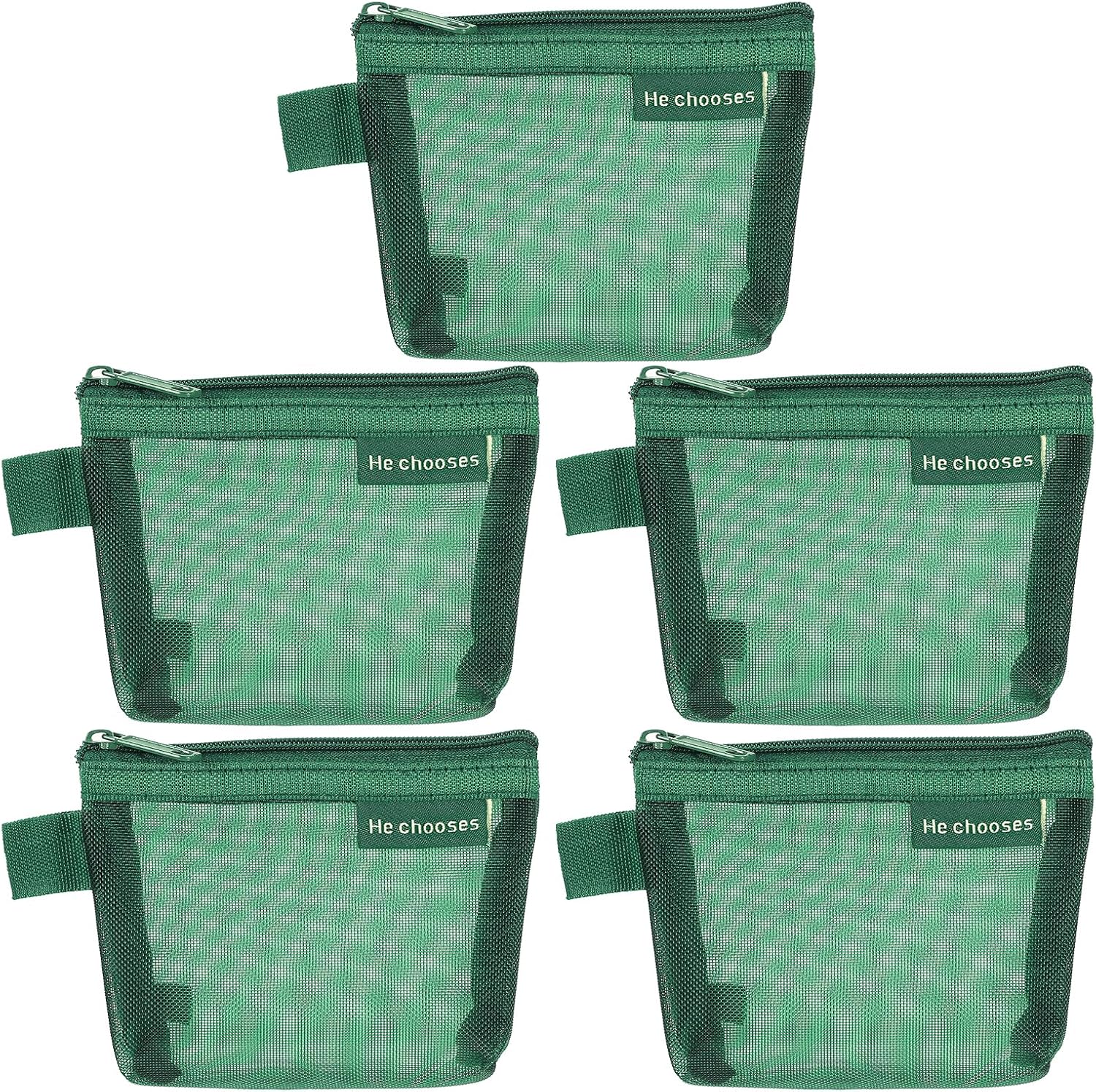uxcell Mini Zipper Mesh Bag 3"x5" Small Makeup Zipper Pouch Dark Green 5Pcs