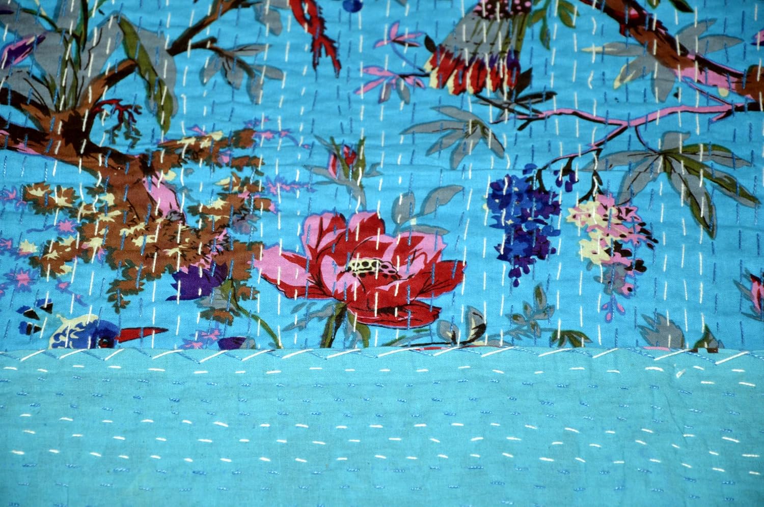 Quilts Indian Cotton Handmade Quilted Blanket Indian Cotton Floral Print Bedspread Kantha Work Bohemian Bed Decor Throw Blanket Twin/King/Queen