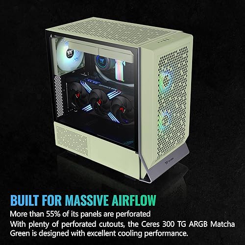 Miniatura 3 de Thermaltake Ceres 300 Matcha Green Mid Tower E-ATX carcasa para computadora con panel lateral de vidrio templado 2 ventiladores CT140 ARGB
