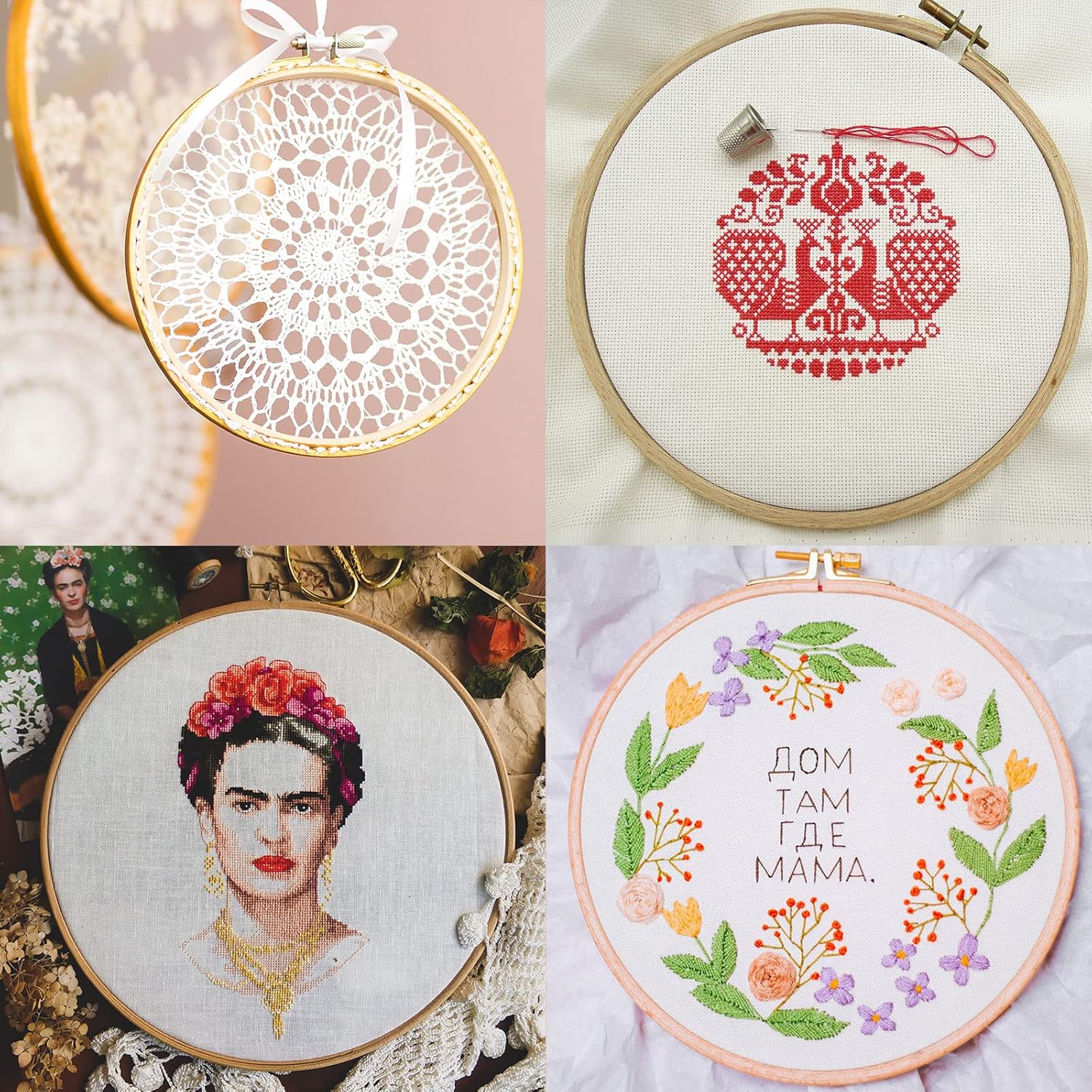 PATIKIL 12 Pieces 12 Inch Embroidery Hoops Round Adjustable Bamboo Circle Cross Stitch Hoop Ring Bulk for Embroidery Art Craft Handy Sewing Decoration