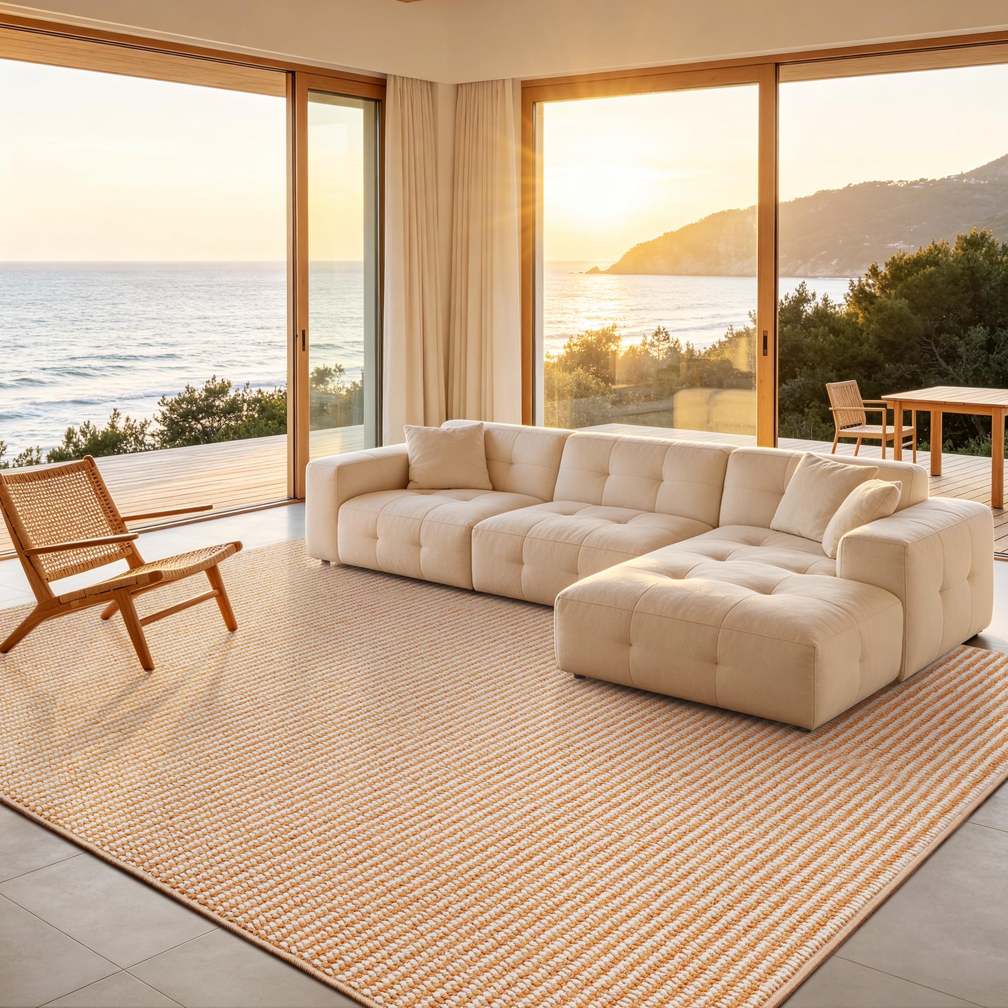 Washable Rugs Living Room, Brown 200x300cm, Anti-Slip Rug for Dining Room