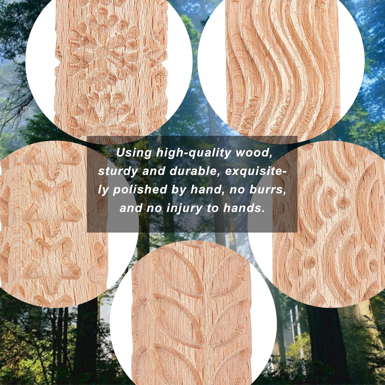 GORGECRAFT 6 Inch 5 Styles Wooden Handle Clay Texture Roller Modeling Pattern Pottery Tools Handmade Clay Slab Rollers Pins Leaves Wave Snowflake for Ceramics Pastries Cookies or DIY Projects