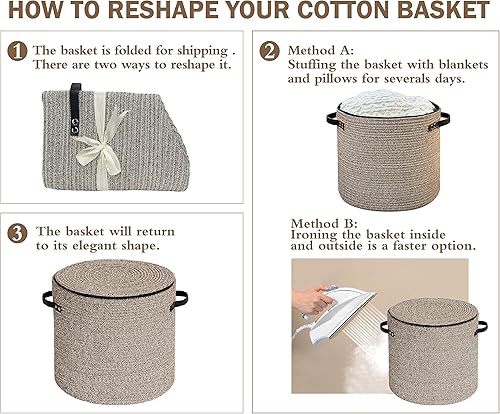 Miniatura 7 de Cesta de almacenamiento de cuerda de algodón con tapa y cesta de mimbre con tapa para juguetes, libros, cesta de almacenamiento multiusos para sala