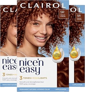 Clairol Nice'n Easy 5R Medium Auburn Permanent Hair Dye, Pack of 3 - Natural Highlights & 100% Gray Coverage