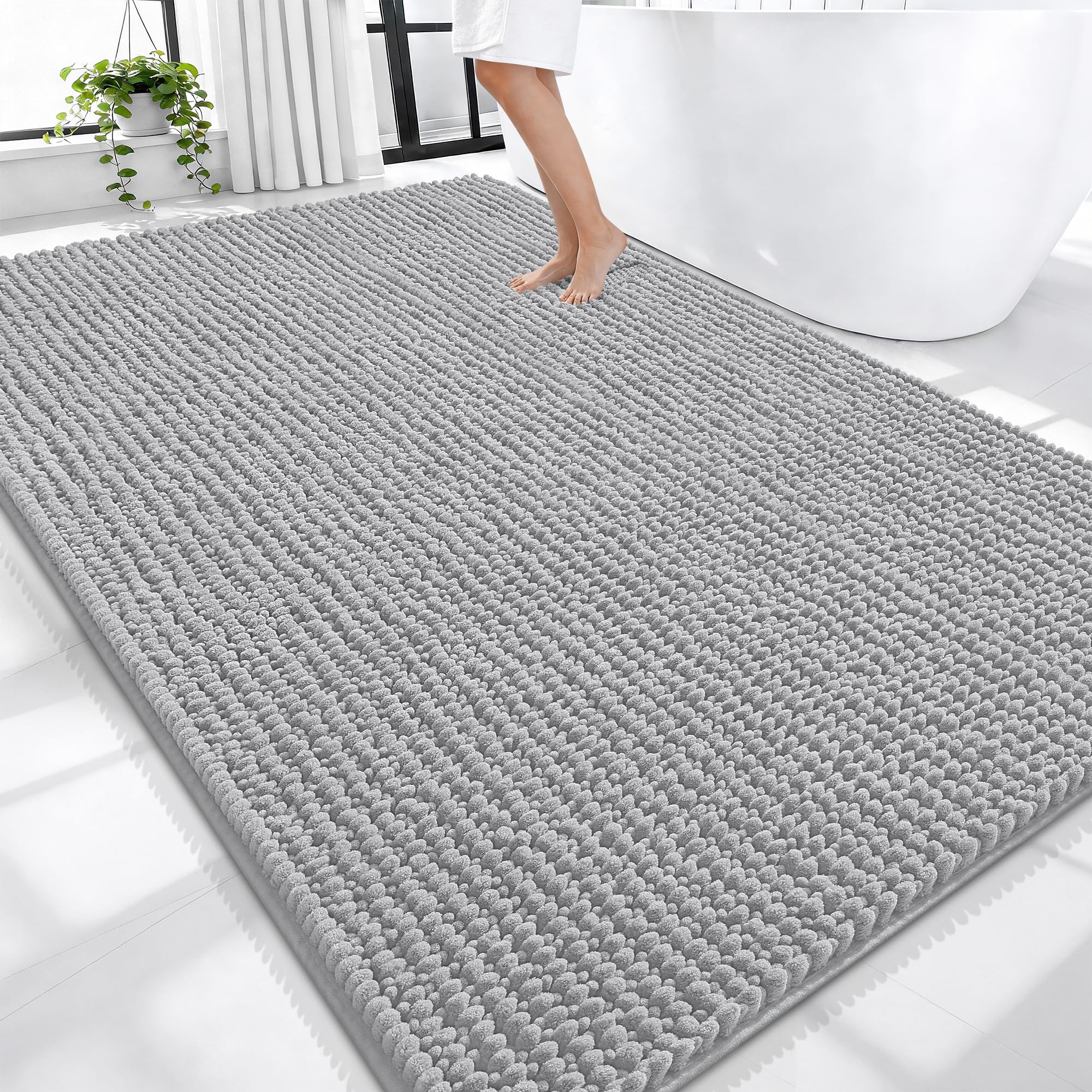 OLANLY Thick Chenille Large Bathroom Rugs Mats 70x46, Light Grey