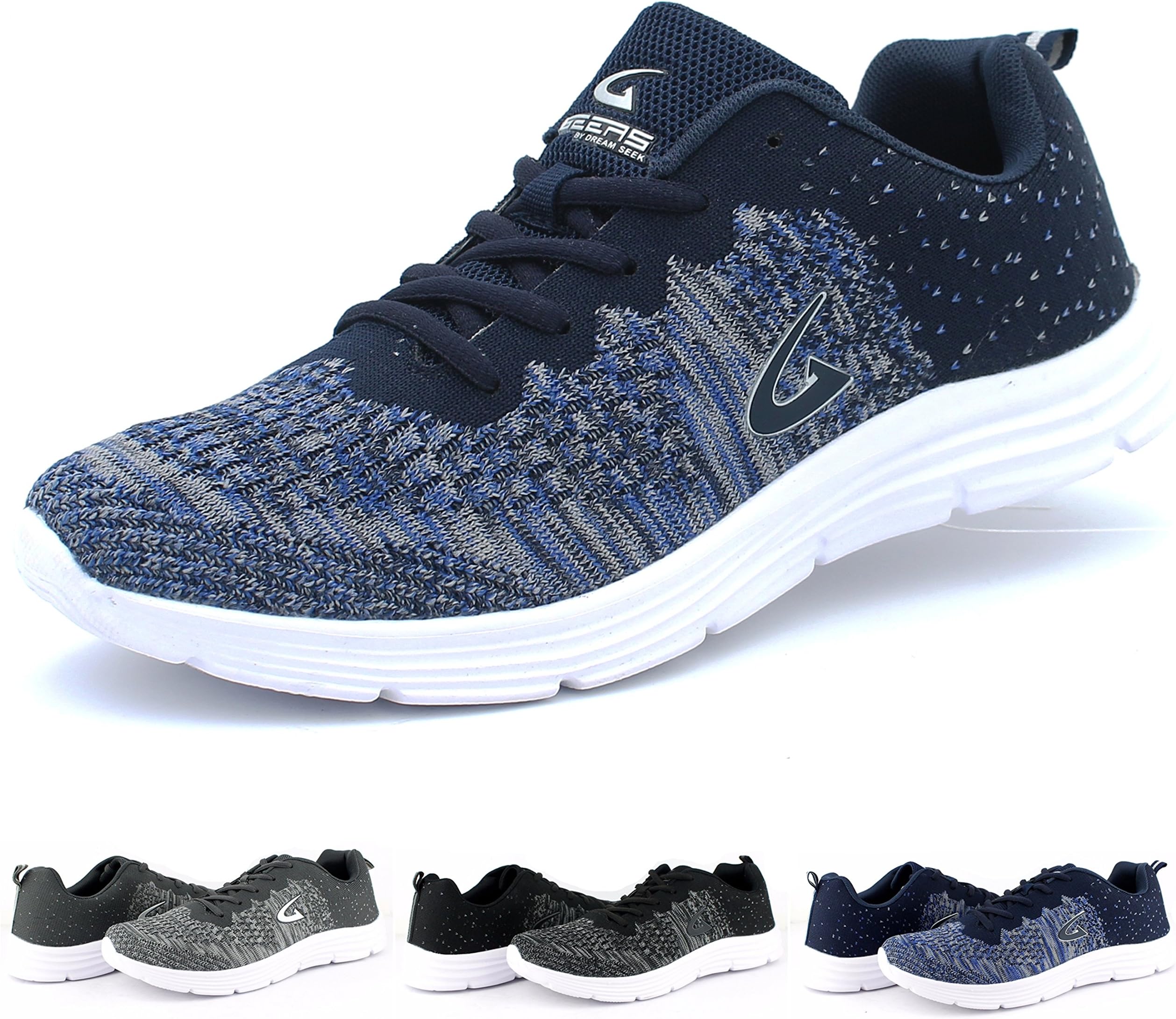 Men's Mesh Upper Athletic Running Sneakers Shoes Walking Training Lace Up Rubber Out Sole Breathability (9 D(M) US, Navy Blue)