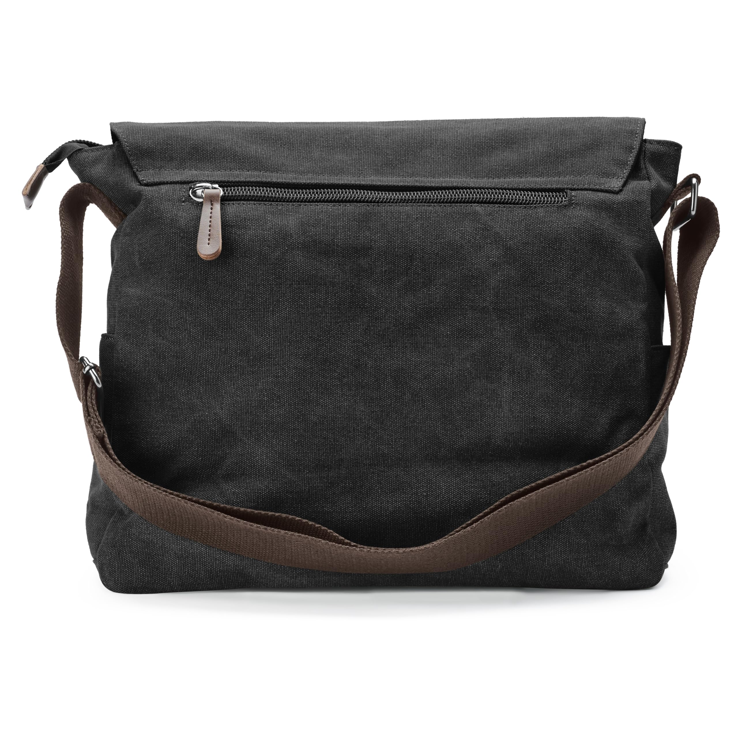 Trendhim Messenger Bag Herren | Canvas Umhängetasche mit Lederdetails & Laptopfach | Schultertasche für Alltag, Arbeit, Büro & Freizeit, 15 Zoll