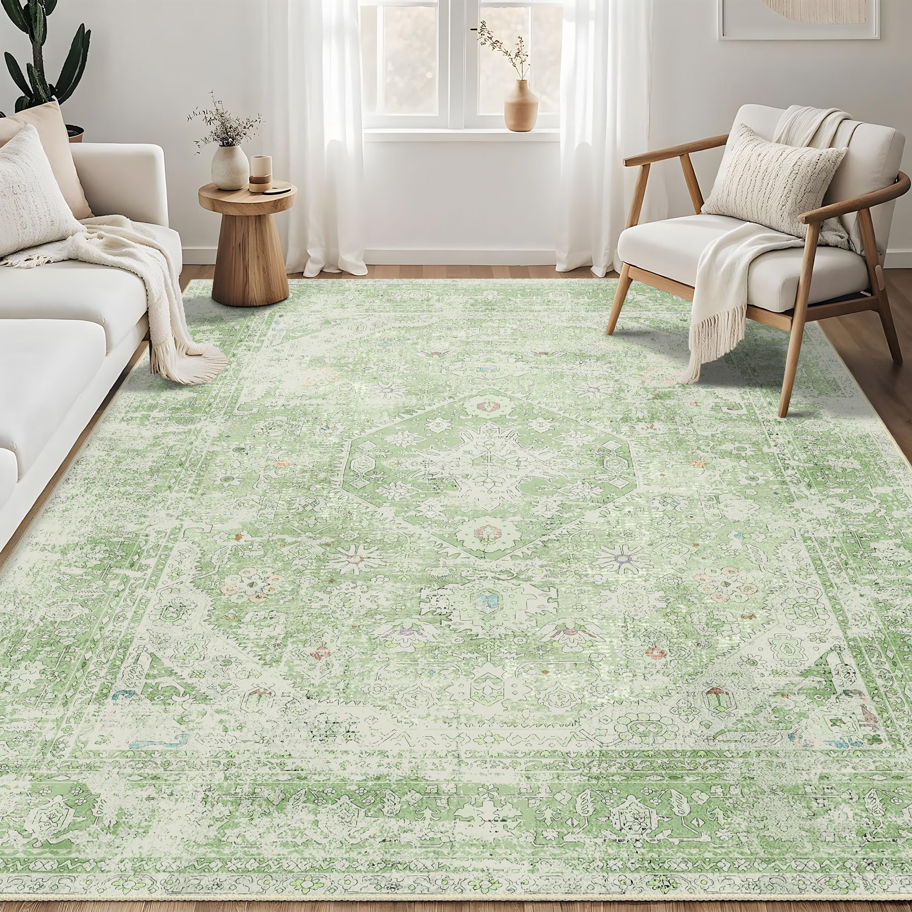 Amazon.com: MUJOO 6x9 Area Rugs Green,Washable Boho Rugs for Living ...