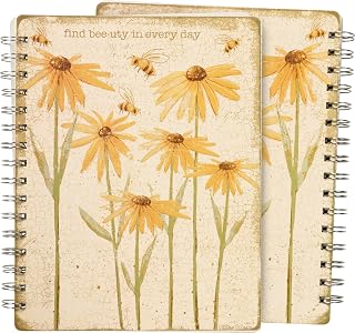 Primitives by Kathy "Find Bee-uty In Every Day", Double Sided Spiral Notebook, 7.5 x 5.75-Inch, 120 Lined Pages, for Journaling and Daily Writing – Bee & Flower Themed Stationery for Nature Lovers