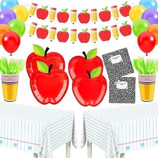 202Pcs Back to School Party Decorations, First Day of School Party Supplies | Includes Plates, Napkins, Cups, Cutlery, Tablecloths, Banner, Balloons for Classroom Kindergarten Celebrations