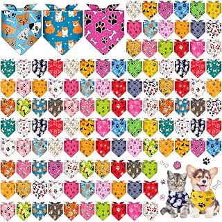 Sanwuta 120-Pack Dog Bandanas Bulk: 30 Paw & Bone Print Styles, Washable Triangle Scarves for Groomers, Adjustable for Small/Medium Pets