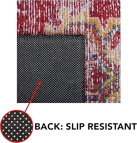 Miniatura 9 de SAFAVIEH Tucson Collection - Alfombra de área de 6 x 9 pies, diseño rojo y azul marino, persa, no desprende pelusa, lavable a máquina y