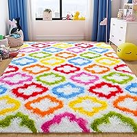 Vista 2 de Tepook - Alfombra de área mullida y colorida con diseño de arco iris, alfombras marroquíes geométricas modernas afelpadas para niños, sala