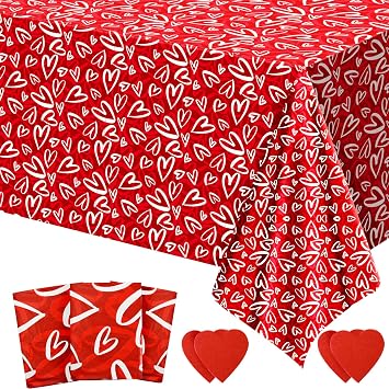 3 Pcs Valentines Tablecloth-Heart Love Valentines Table Cover, Disposable Plastic Rectangle Heart Table Cloth for Valentines Day, Wedding, Engagement Anniversary, Birthday Party, 54x108 inch