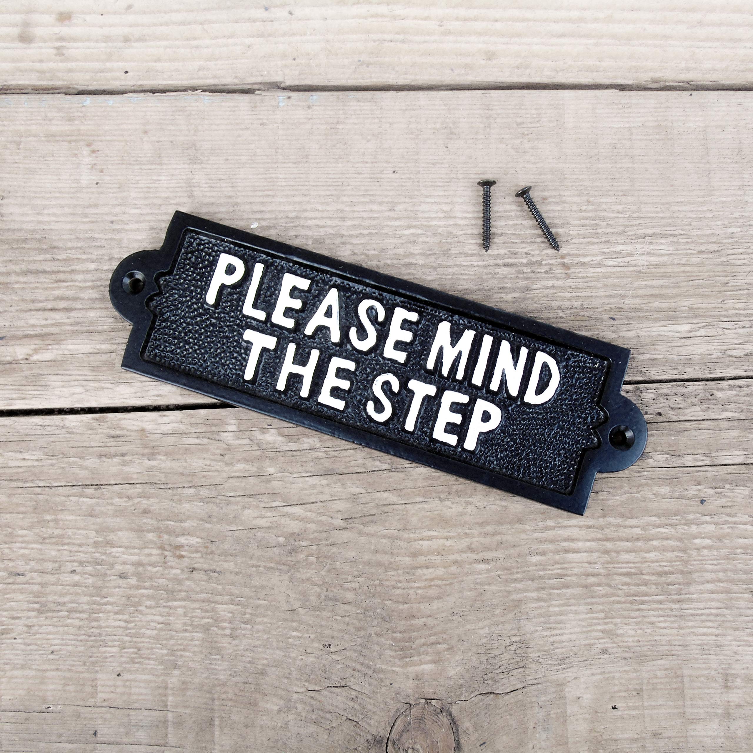 Jones & Grey Black & White Vintage Style Cast Iron Door Sign - Please Mind The Step 18Cm