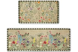 Bencailor Floral Kitchen Rug, 2-Piece Vintage Wildflower Kitchen Decor Mat