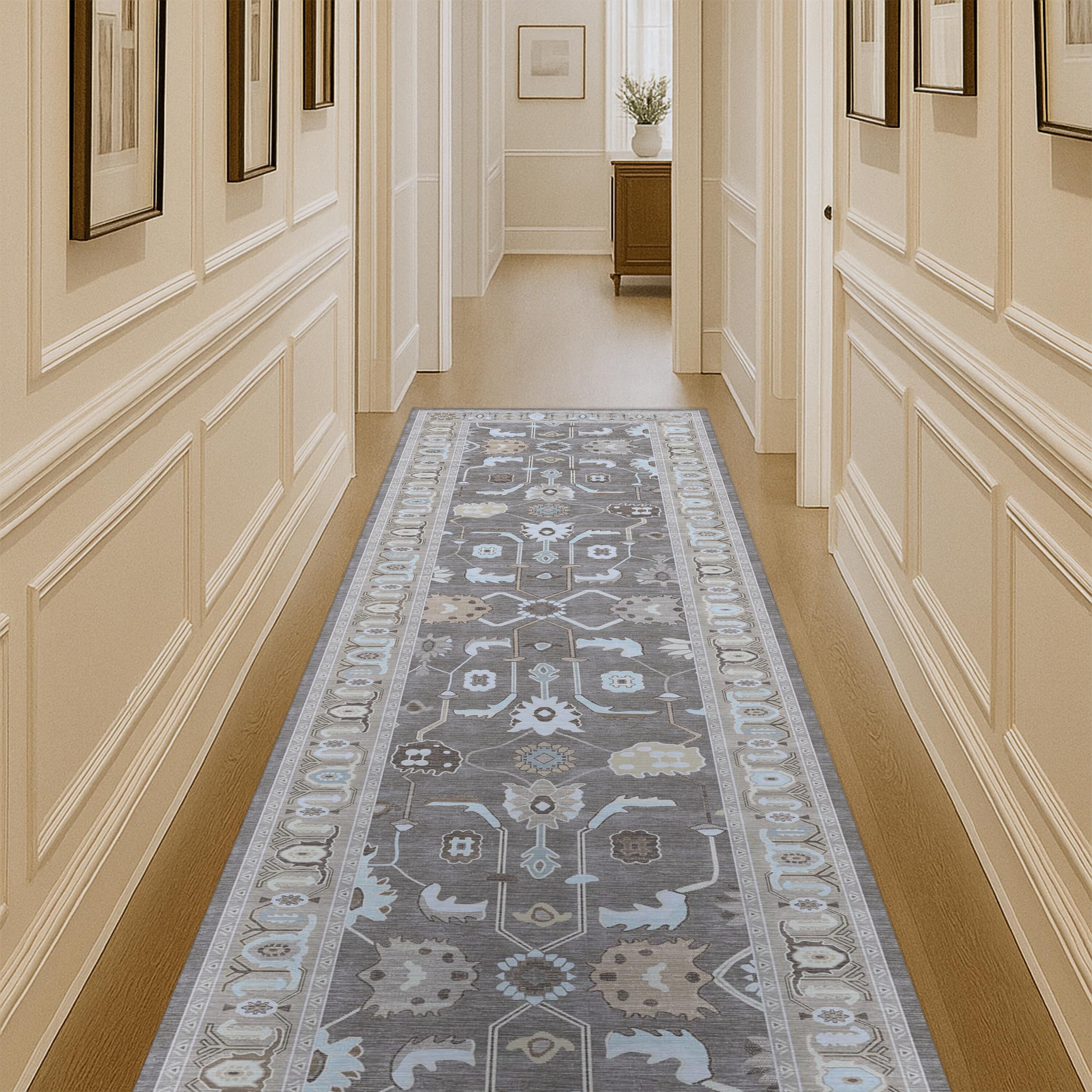 Fame Living Brown Oushak Rug, Modern Rugs, Vintage, Turkish, Eclectic, Floral, Pastel, Washable, Small Throw, Accent Area Rug for Living Room, Bedroom