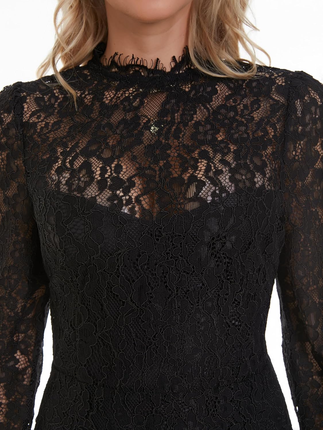 Women's Long Sleeve Lace Floral Elegant Cocktail Ocassion Party Midi Dress Wedding Guests Dress - Image 3