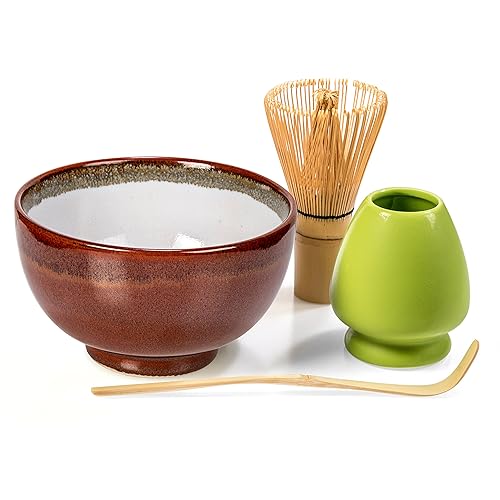 Tealyra, Matcha.- equipo de té Matcha para principiantes. Juego de té verde Matcha para regalar. Bol hecho en Japón. Batidor y cuchara de bambú.