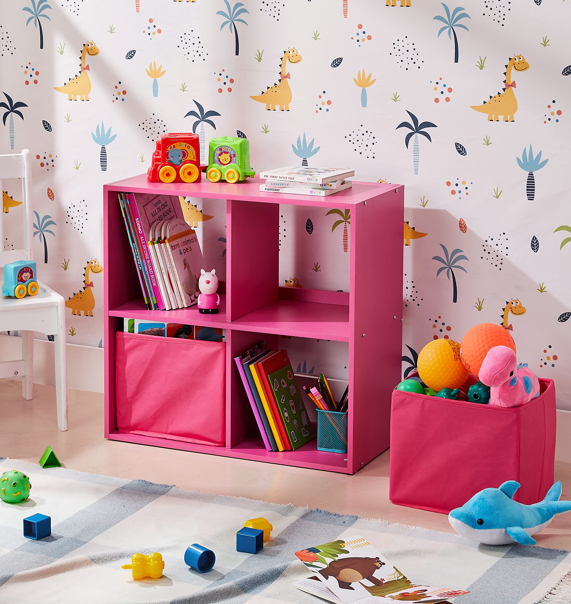 Amazon Brand - Solimo Cyme Engineered Wood Kids Storage Shelf (4 Shelves, Matte Finish, Pink)-image-47