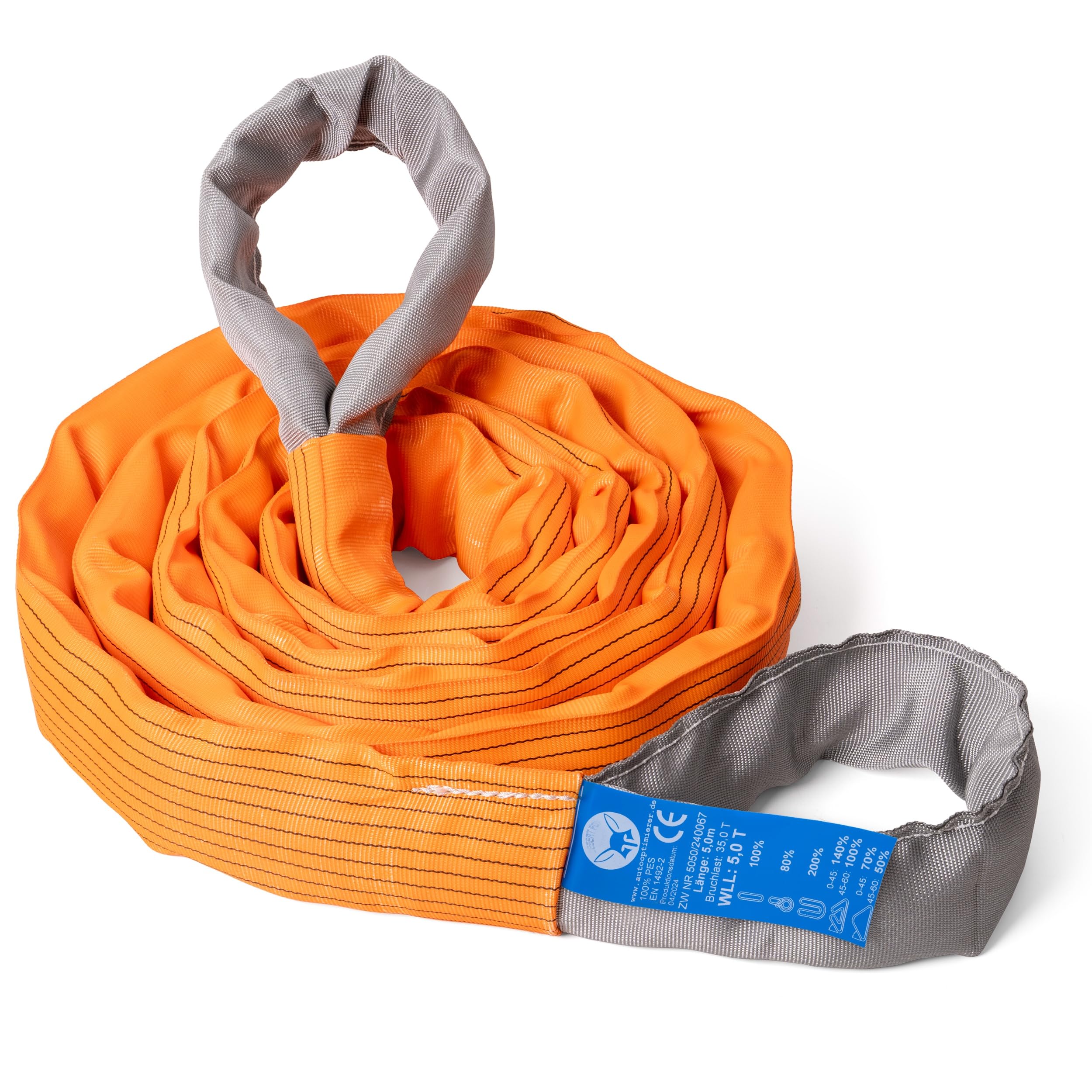 35T Abschleppseil 5m Orange – Profi Bergegurt mit verstärkten Schlaufen | Extrem belastbarer Abschleppgurt für Offroad, SUV, Traktor, LKW & Forst