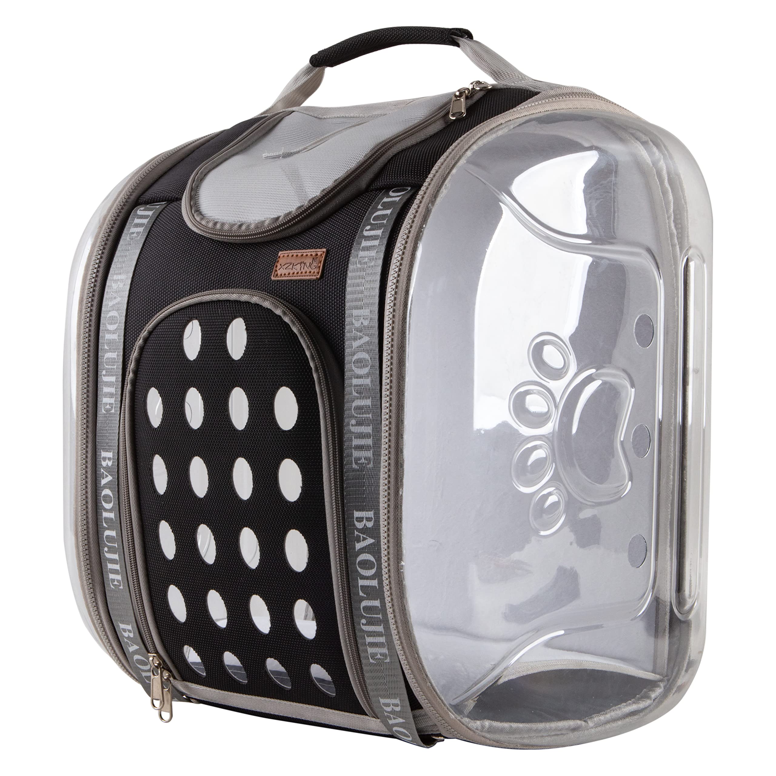 Großer Katzenrucksack, Raumkapsel, transparent, zum Transportieren von Haustieren, Wandern, Reisen, Doppelnutzung, zusammenklappbar, für mittelgroße Welpen und Katzen (schwarz)