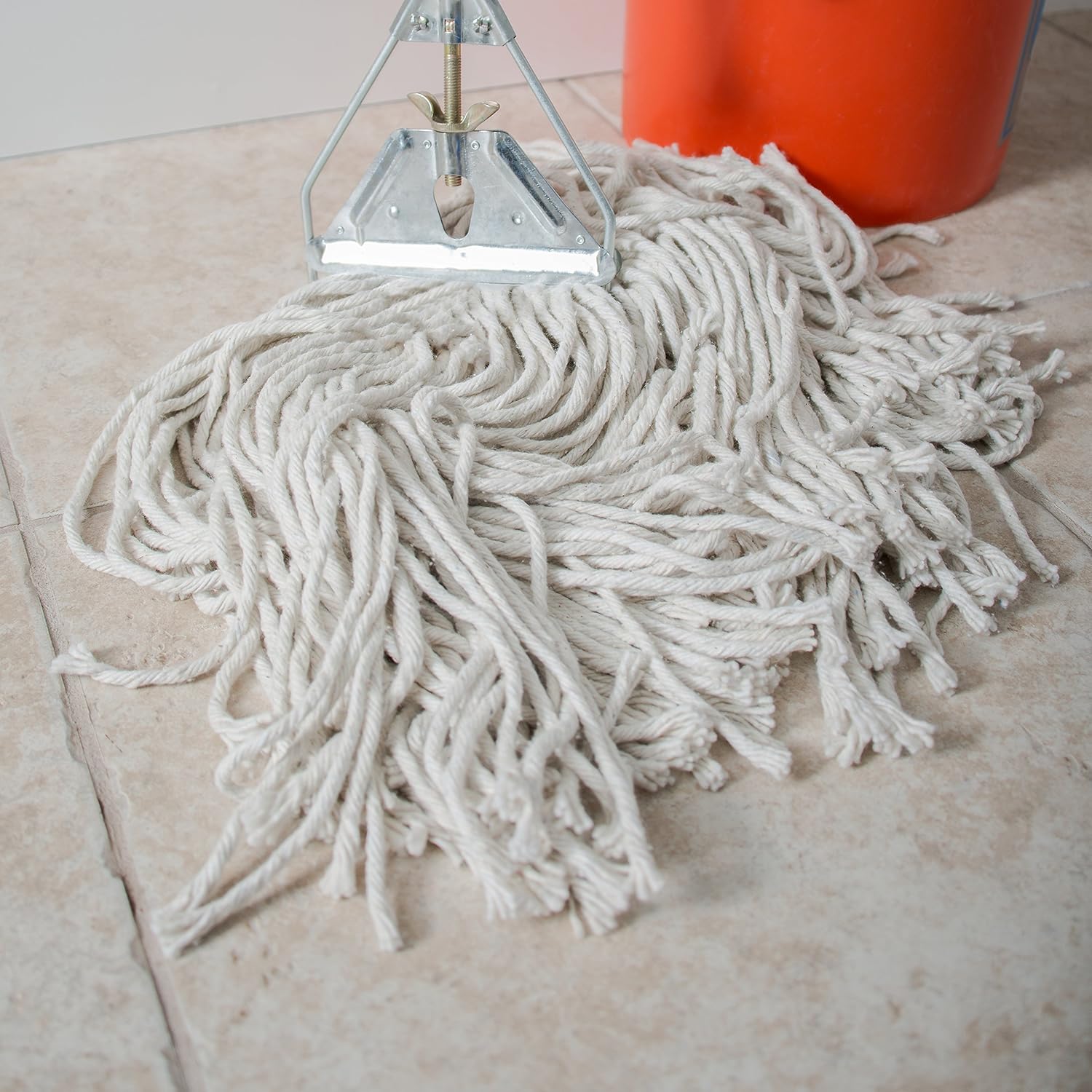 SPARTA Flo-Pac Cotton Mop Head, Cut-End, Narrow Band with White Band for Organized Cleaning, 18 Inches, Tan, (Pack of 12)