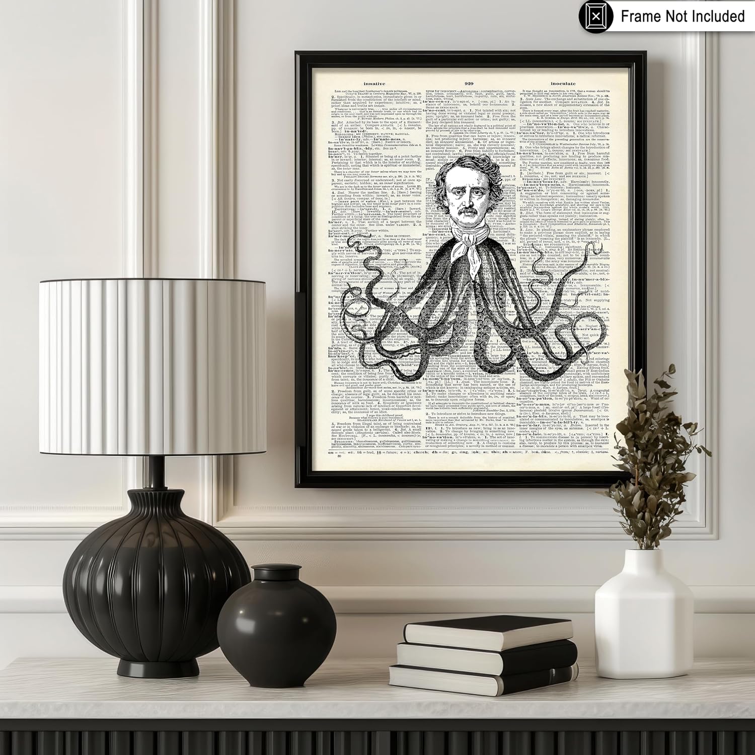 Poster Master Edgar Allan Poe Print - Dictionary Poster - Tentacles Art - Kraken Wall Design - Funny Gift for Men, Women - Nautical Decor for Home, Ocean or Beach House - 8x10 UNFRAMED Wall Art