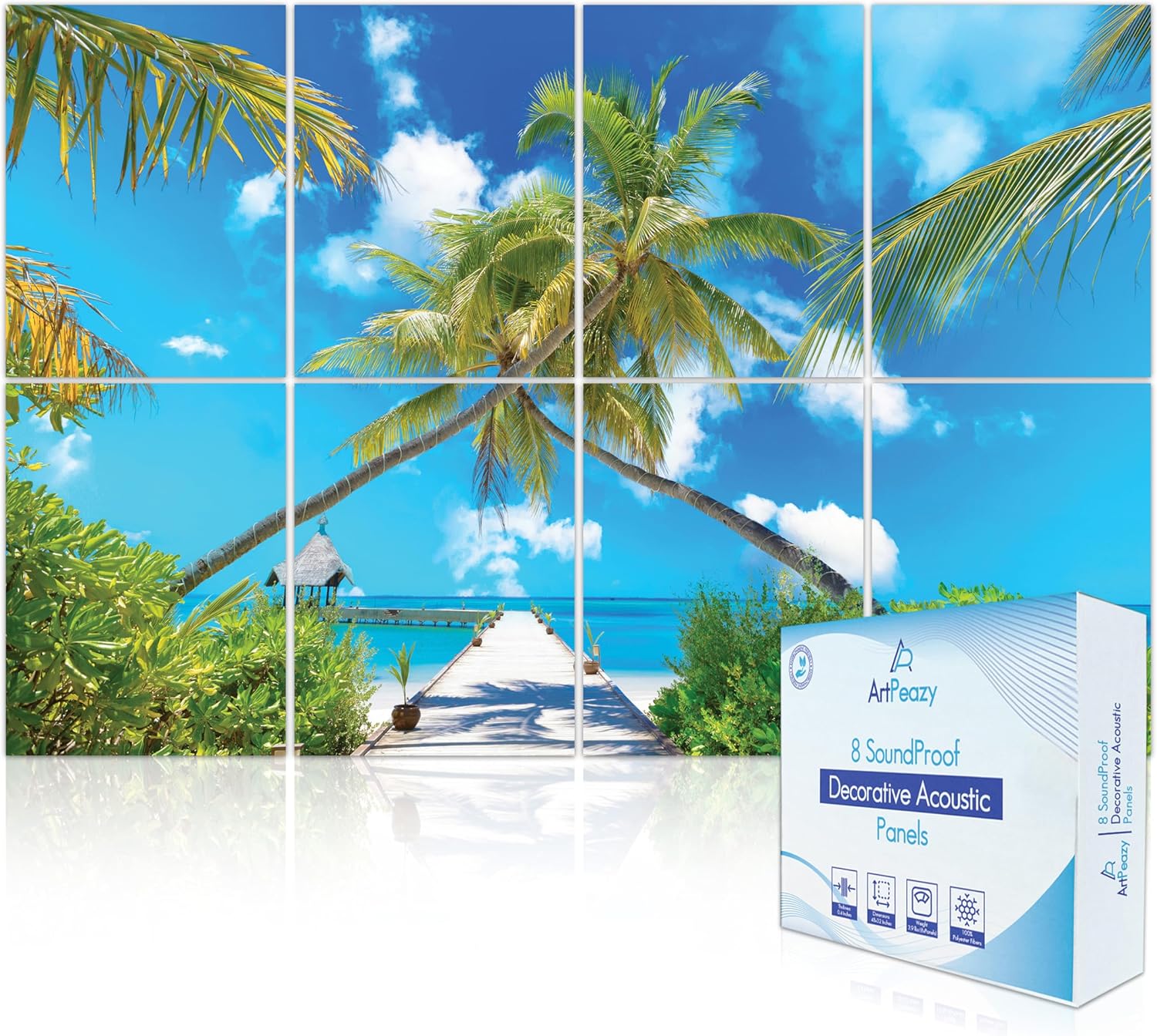 8 Sound Panels, Sound Absorbing Wall Art, Sound Absorbing Foam, Sound Proof, Acoustic Foam, 48X32Inches, Decorative Acoustical Wall Panels, Painted Soundproof Foam, Beach Wall Art. 48x32x0.45 inches Tropical Beach