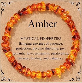 Natural Baltic Amber Bracelet Handmade Raw Polished Round Stretch Amber Beads Bracelet Hypoallergenic Healing Luck Jewellery Gifts for Women 6mm/8mm/10mm