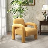 Modern Accent Chair&comma; Comfy Velvet Upholstered Armchair&comma; Cozy Vanity Chair Single Sofa&comma; Tufted Barrel Chair Reading Chair for Living Room&comma; Bedrooms&comma; Corner（Mustard）