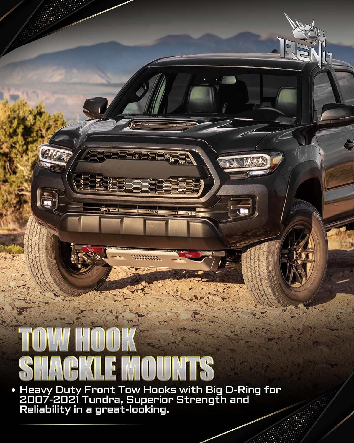 RENO Front Tow Hooks, Aluminum Big D-Ring Recovery Hook Fits Soft Shackle Compatible with Tundra / RS145 / Sequoia / LX57/ Land Cruiser Truck Vehicle Towing Recovery (Red, 2Pcs)