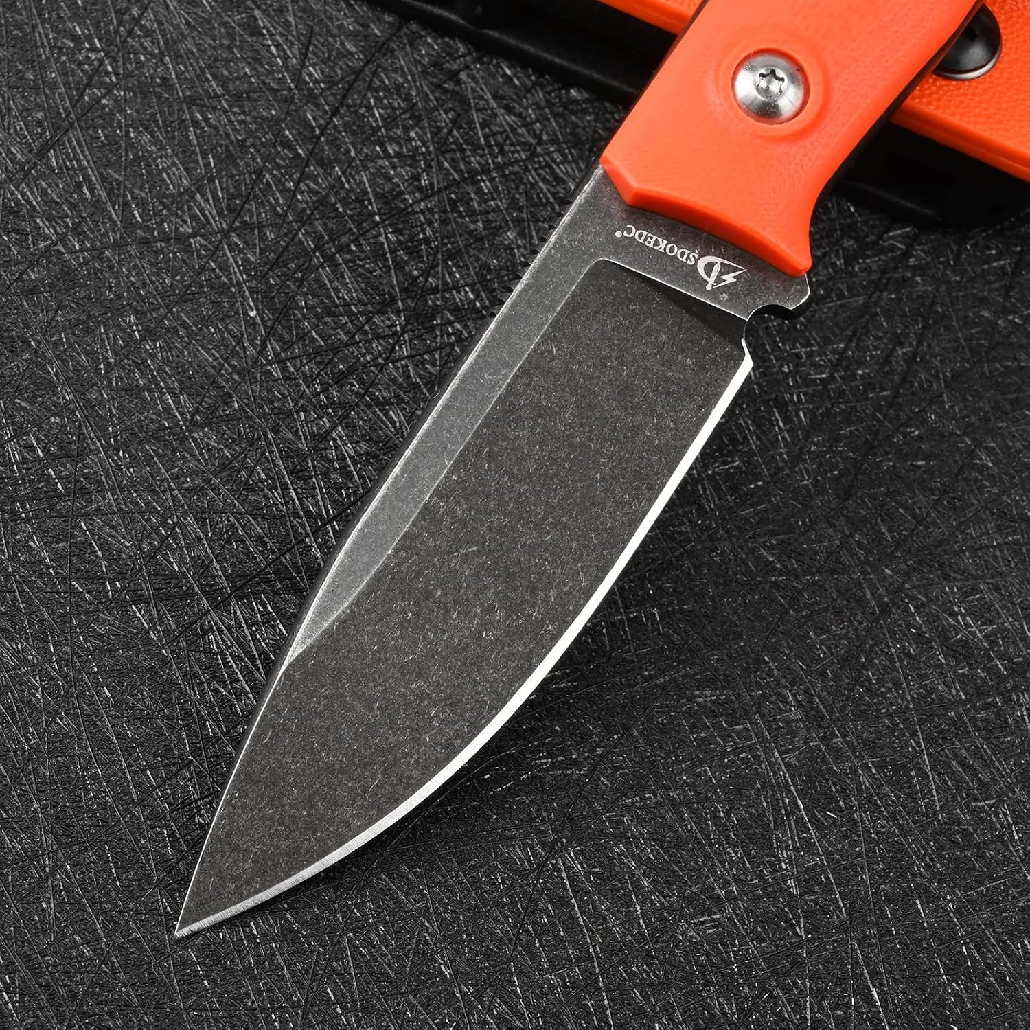 Knives 6.49 inch DC53 Steel Tactical Fixed Blade Knife with kydex sheath for Men EDC Outdoor Camping Survival Hunting (Black stone wash+orange handle)