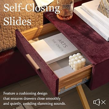 Luxury King Bed Frame with Built-in Gold LED Lights and Nightstands, King Size Platform Bed with Oversize Upholstered Headboard, No Box Spring Needed-Burgundy