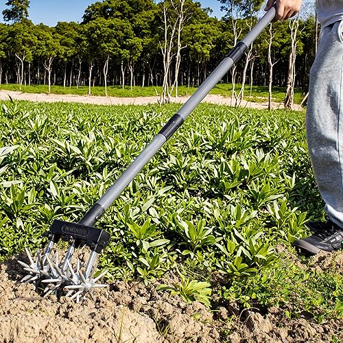 Miniatura 8 de Walensee Herramienta de jardín cultivador rotativo cultivador manual ajustable para jardinería y cuidado del césped con cuchillas de aluminio