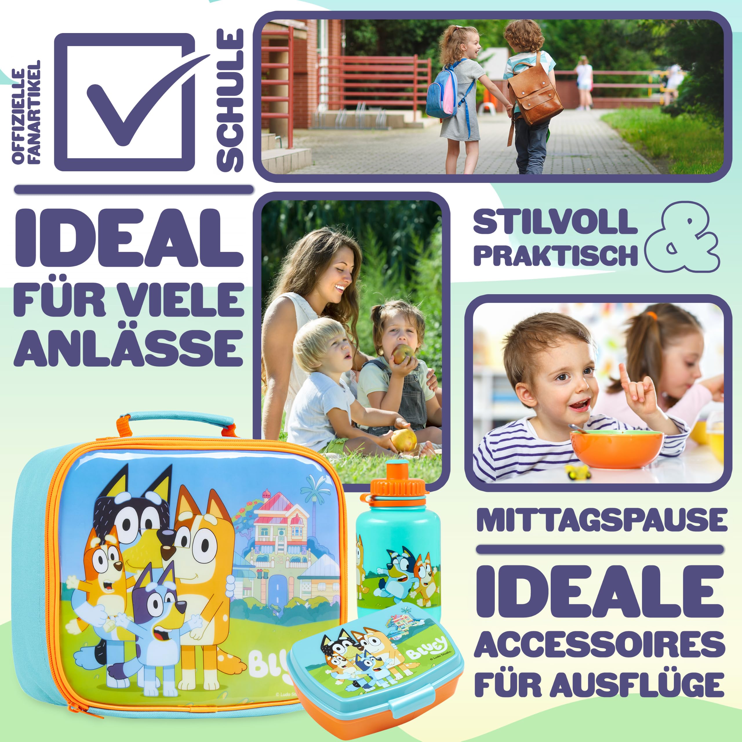 BlueY 3-tlg Kühltasche für Kinder Isolierte Kühltasche Mini mit Lunchbox und 430ml Wasserflasche Lunch Box