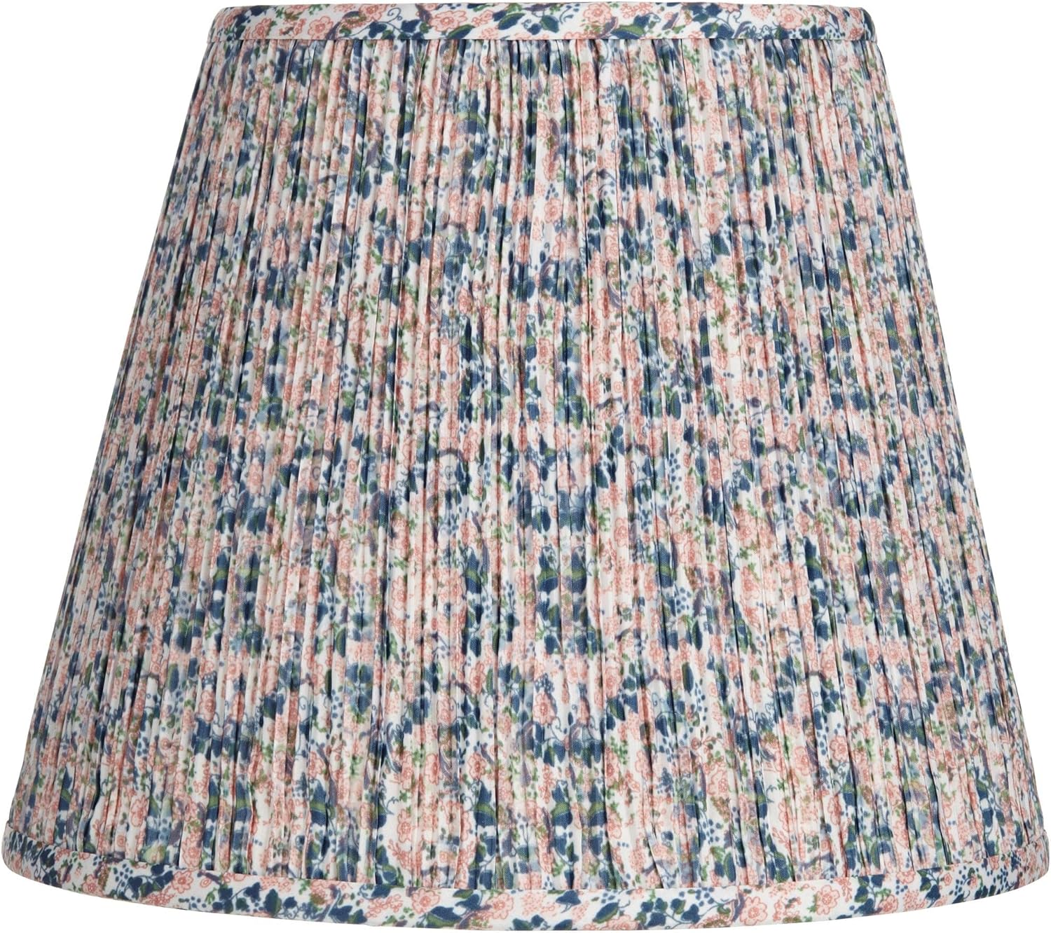 Hardback Shirred Empire Cottage Core Lamp Shade (Pre-Assembled) Pink Blue Floral Medium 8" Top x 13" Bottom x 11" Slant x 10.75" High Spider with Replacement Harp and Finial Fitting - Springcrest