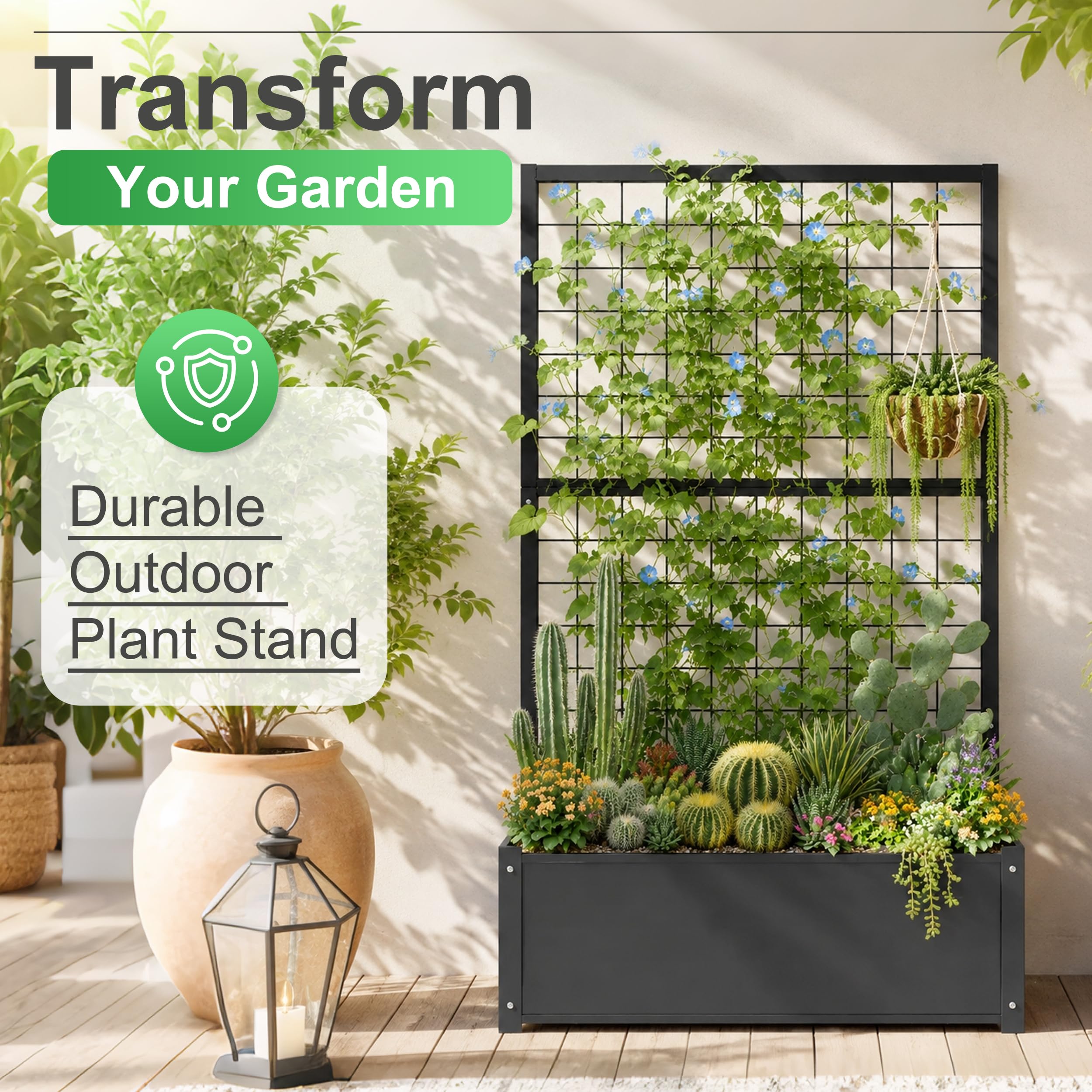 Metal Garden Bed with Trellis - 59" Tall -3