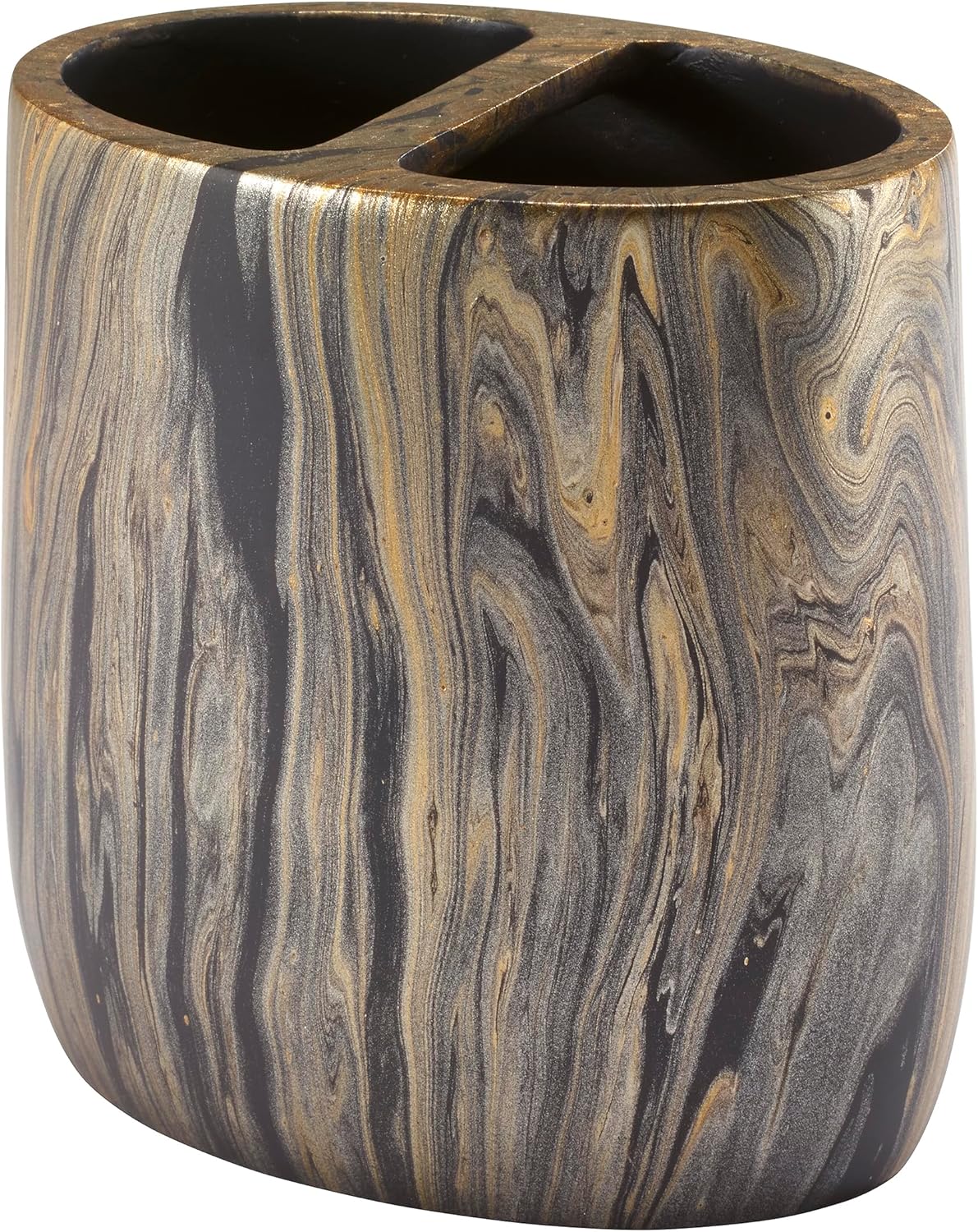 Nicole Miller - Bathroom Set, 2pc Resin Accessories, Toothbrush & Lotion Pump/Soap Dispenser, Dorm Room Essentials (Harper Collection, Black/Gold)