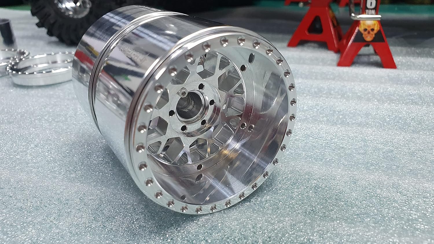 H-TECH 6PCS 12mm hex 2.2" Mesh Type Minus Off Set CNC Aluminum Metal Beadlock Dual Wheel Hub Rims for CEN F450 1/10 RC Crawler Car Truck (HTW2.2-03D)