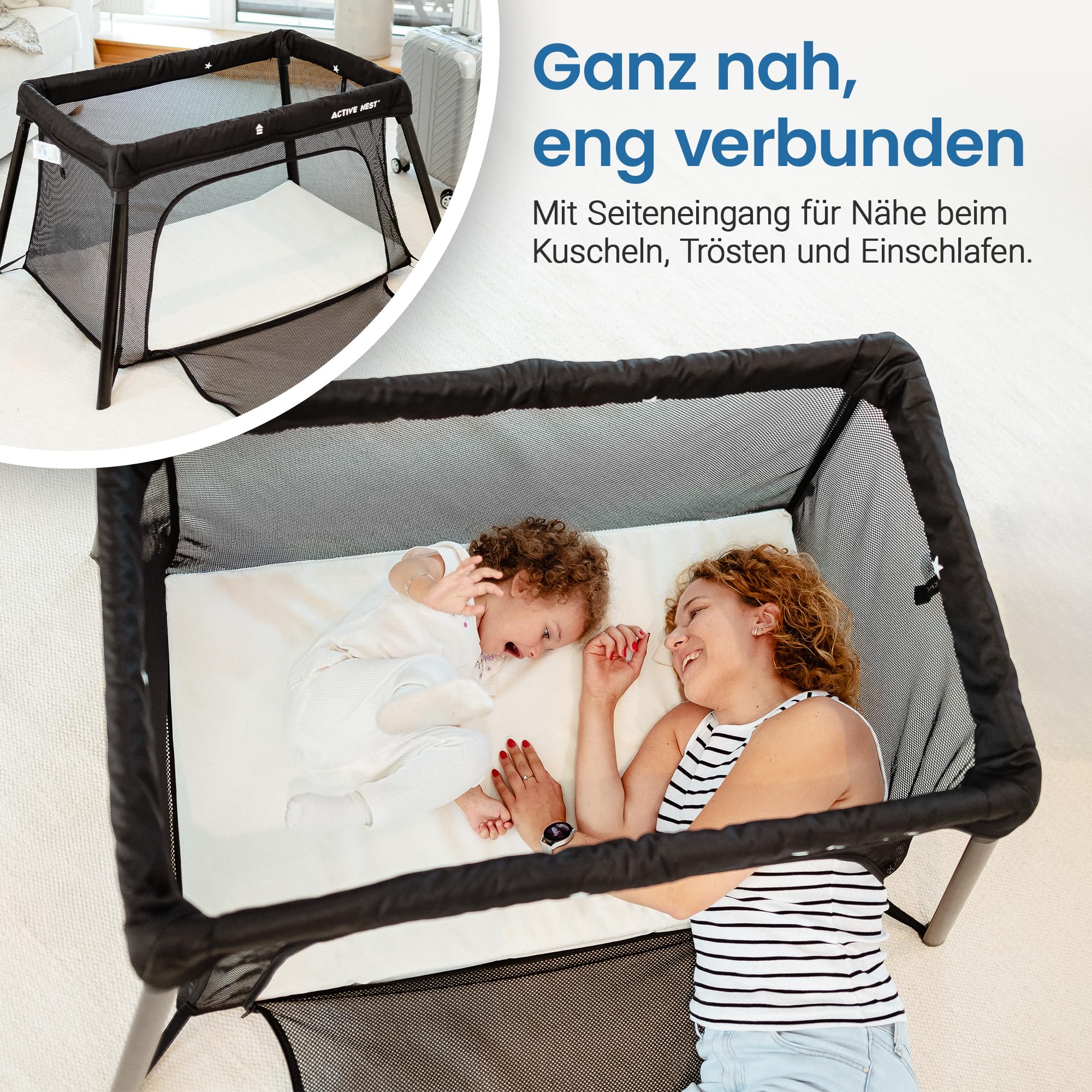 Reisebett Baby mit Matratze & Rucksack – in 15 Sek. aufgebaut – 6 kg leicht – kompakt faltbar für Reisen, Besuche & Zuhause – 0-3 Jahre – EN 716 geprüft