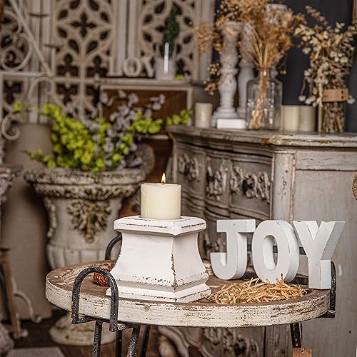 Miniatura 2 de Portavelas de pilar de madera Shabby Farm, hecho a mano, cuadrado blanco, portavelas rústico para velas de pilar, pequeños portavelas para centro de