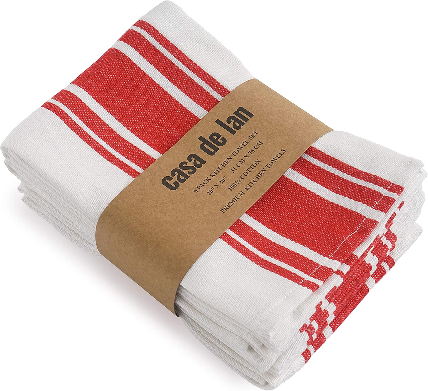 Kitchen Towels Set – Pack of 6 (20’’ x 30’’) Extra Large Premium Cotton Dish Towels for Kitchen – Super Striped Towels – Absorbent – 100% Cotton – Hanging Loop – Red - Image 8