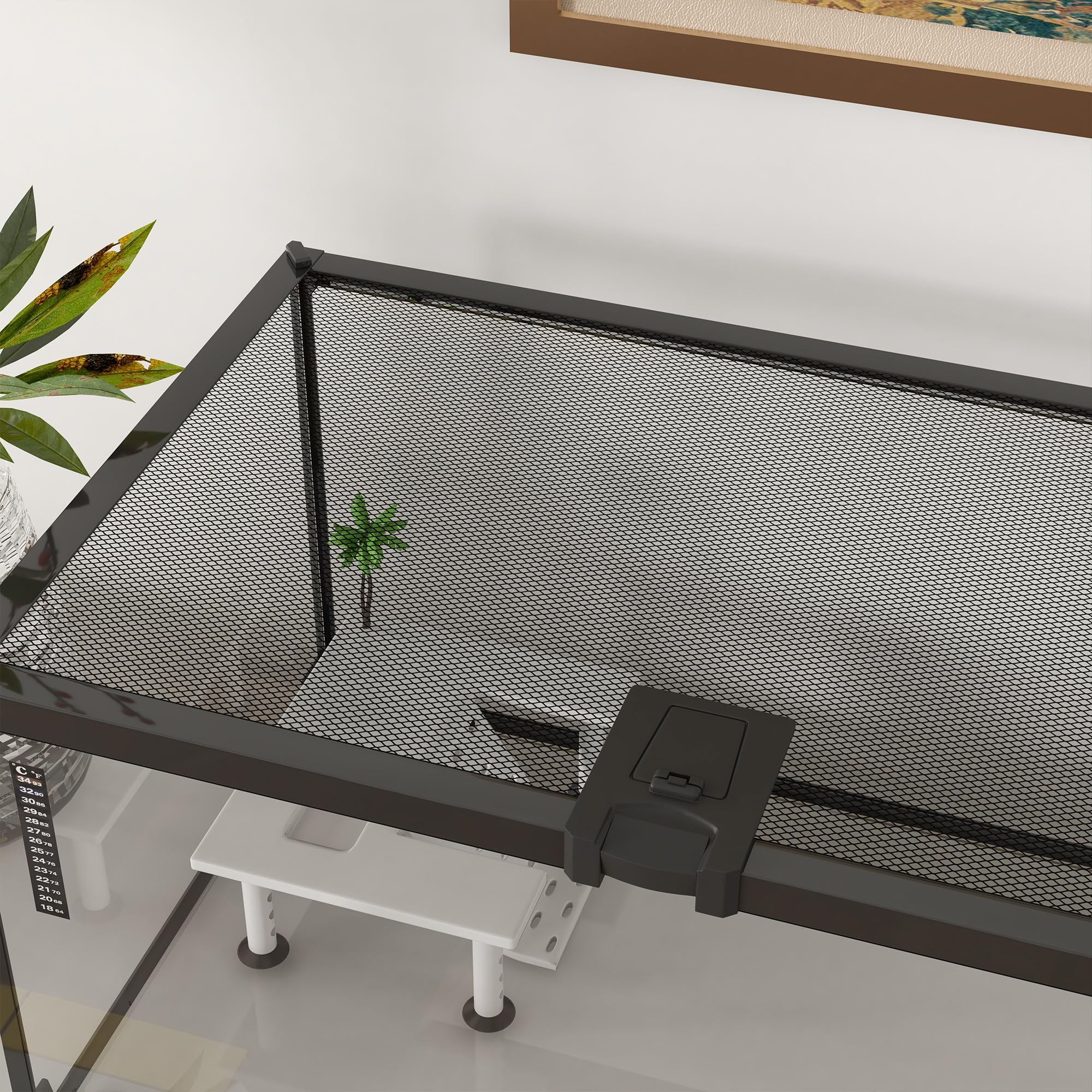 PawHut Boîte à Reptiles Terrarium Habitat Transparent 50x30x25 cm Blanc avec Couvercle Coulissant Treillis métallique