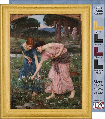Lost Cabin Gather Ye Rosebuds While Ye May de John William Waterhouse  Lienzo en marco biselado dorado  Reproducción de pintura de obra fina  Póster