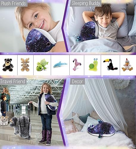 Miniatura 4 de DolliBu Whale Space Flip Sequin Plush 13 pulgadas con lentejuelas reversibles reversibles y abrazables colorido juguete de peluche de ballena