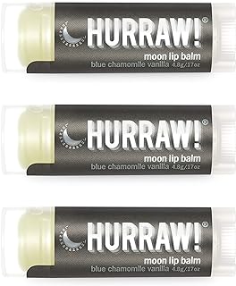 Hurraw! Moon Night Treatment (Blue Chamomile, Vanilla) Lip Balm, 3 Pack: Organic, Certified Vegan, Cruelty and Gluten Free...