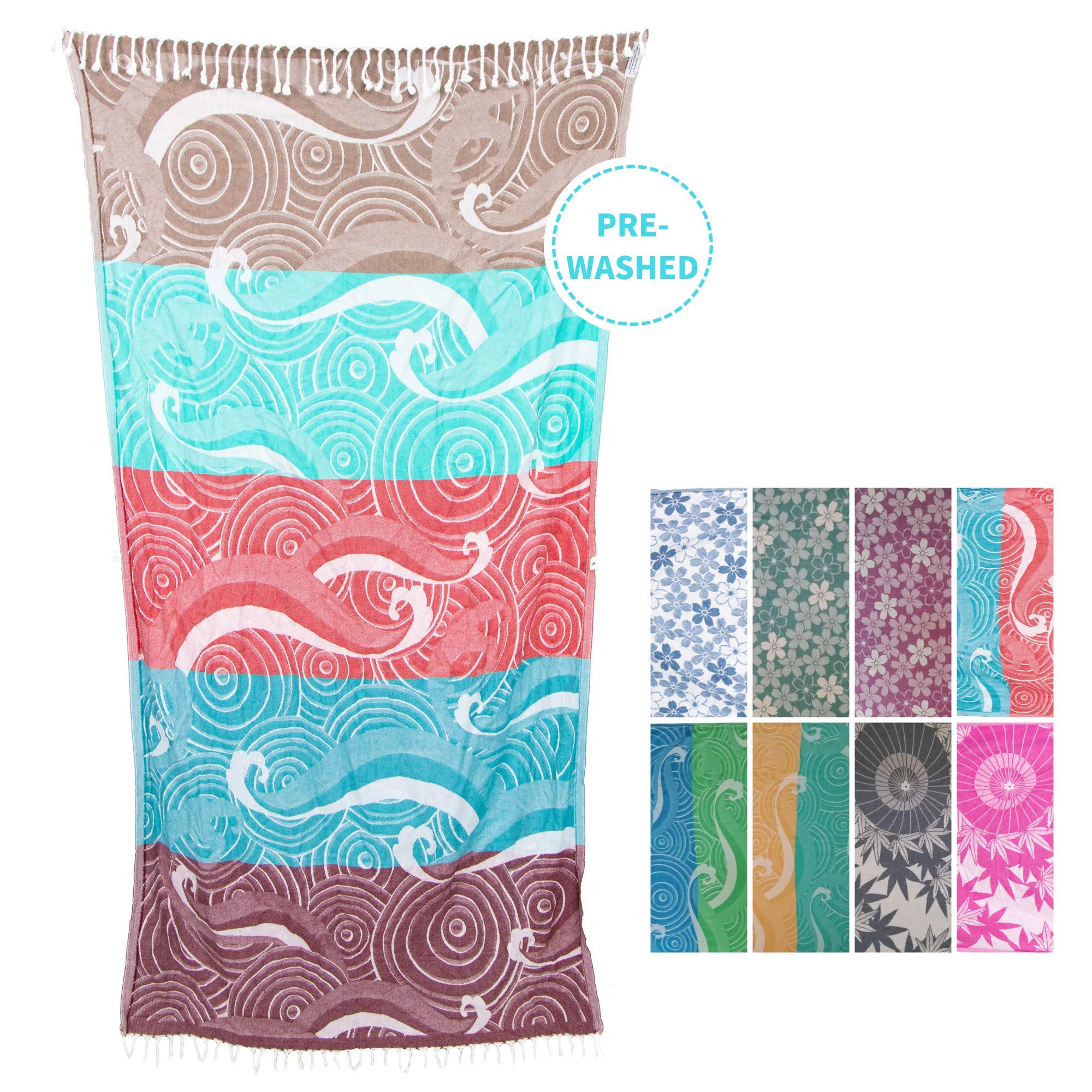 JOEBY SHERFEY 100% Turkish Cotton Beach Towel - Large Quick Dry Bath Towels - Peshtemal Hammam Fouta for Pool, Spa, Travel, Yoga - Ultra Absorbent, Soft, Sand Free, Lightweight (Colorful Striped)