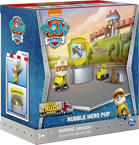 Miniatura 8 de PAW Patrol, Figura de acción de Rubble de Big Truck Pups con dron de rescate enganchable, cápsula del centro de mando y juguete de amigo animal para