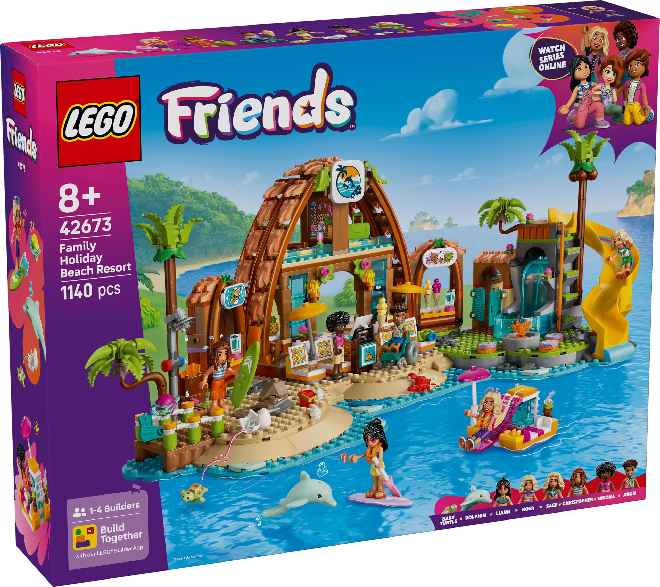 LEGO Friends Rodzinne wakacje na plaży 42673 | Plażowa scenka, zestaw wakacyjny, prezent dla dziewczynki i chłopca 8+, 1140 elementów